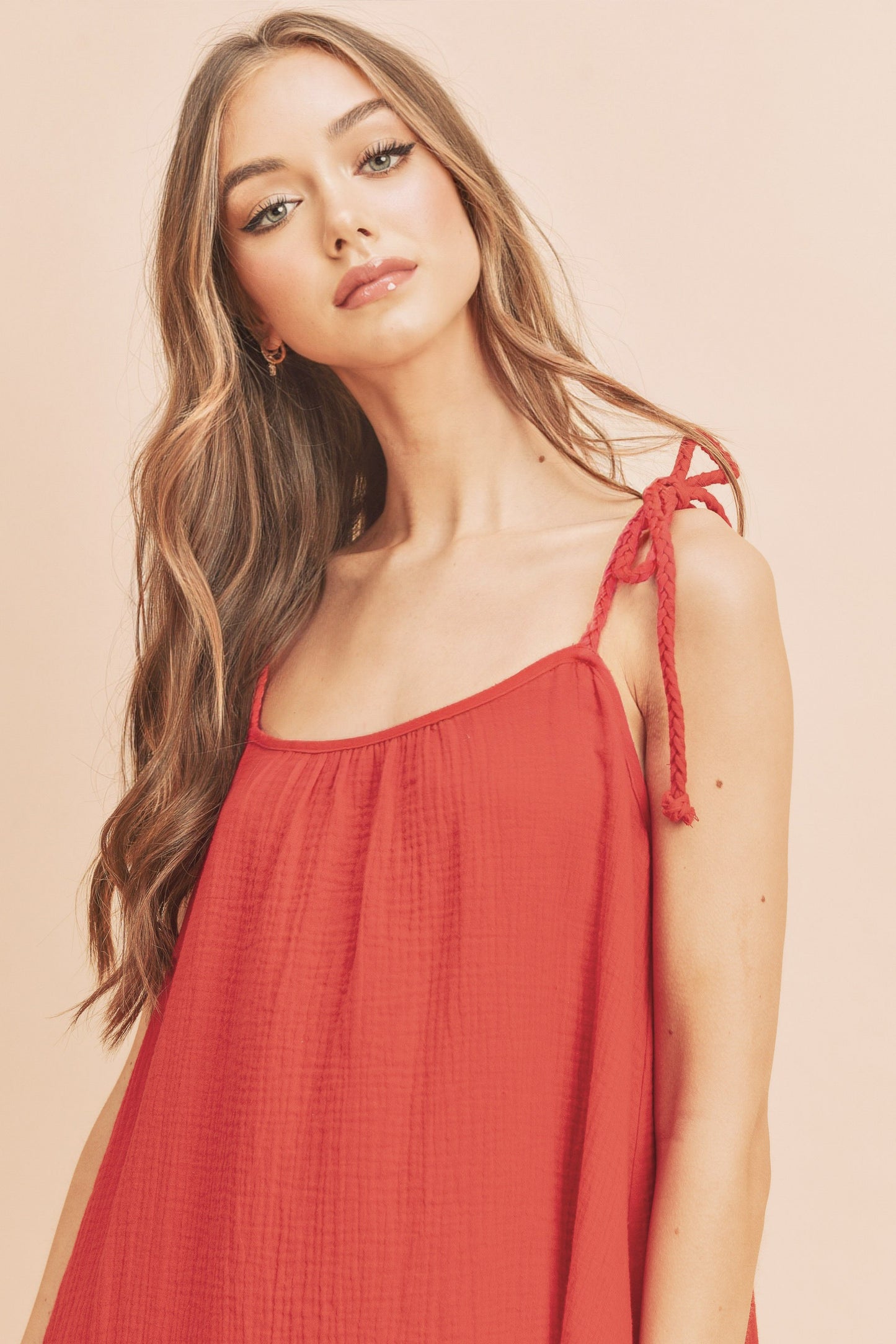 "Olivia Midi Cami Dress with Pockets – Chic, breathable cotton midi dress with a relaxed fit, functional pockets, and a stylish cami neckline."