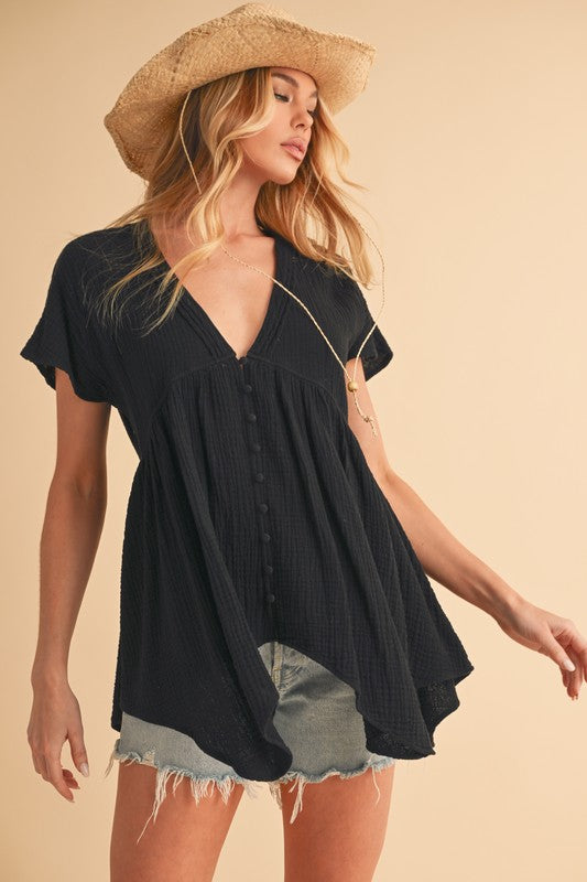 "Olivia Tuck Detail V-Neck Short Sleeve Blouse – Chic & Flattering Top, Stylish Tuck Detail, Classic V-Neck, Perfect for Casual & Dressy Looks"