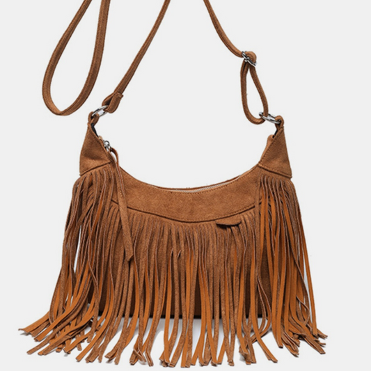 Suede Fringe Adjustable Strap Shoulder Bag