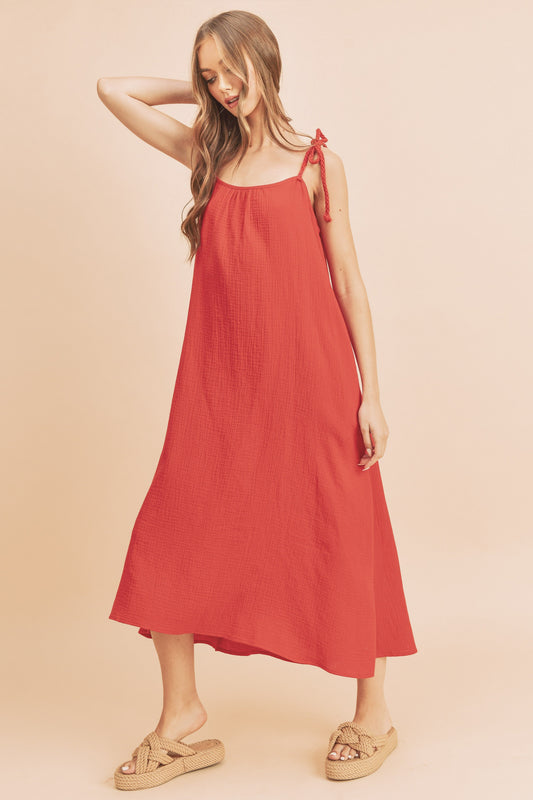 "Olivia Midi Cami Dress with Pockets – Chic, breathable cotton midi dress with a relaxed fit, functional pockets, and a stylish cami neckline."